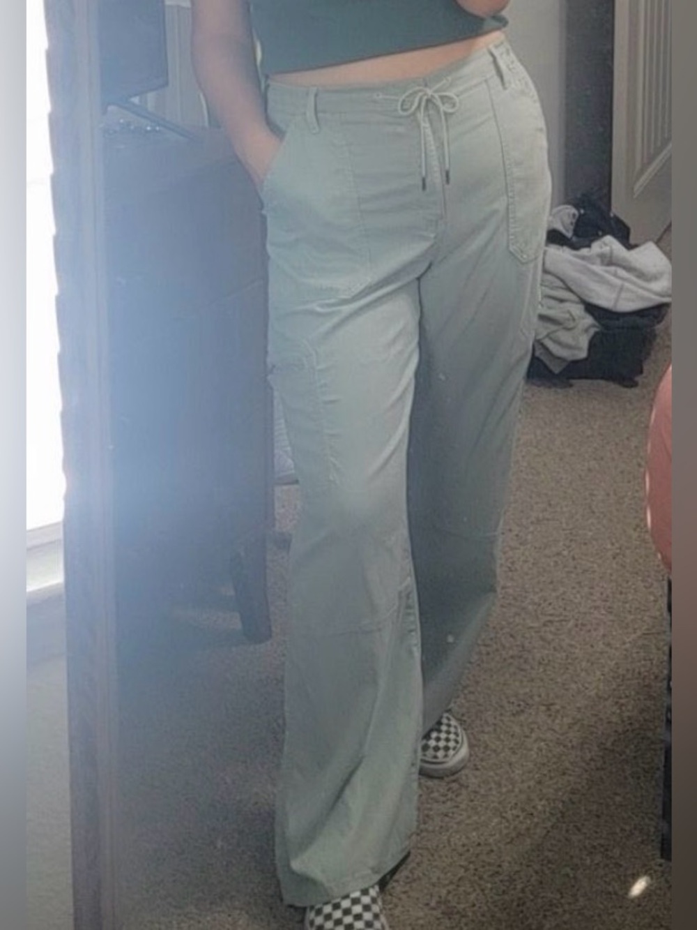 SO Womans High Rise Cargo Wide Leg Pants Sage